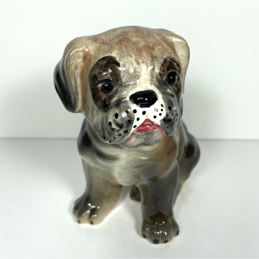 Vintage Ceramic Pug Bulldog Puppy Figurine 6” Long